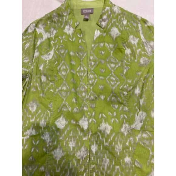 CHICO'S Green White Open Cardigan Shacket Pockets Ikat Women's Size 3 LARGE - Picture 9 of 12